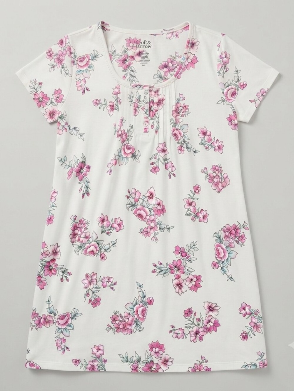 Croft & Barrow Women's Floral Sleep Shirt Nightgown Short Sleeve White Pink Med